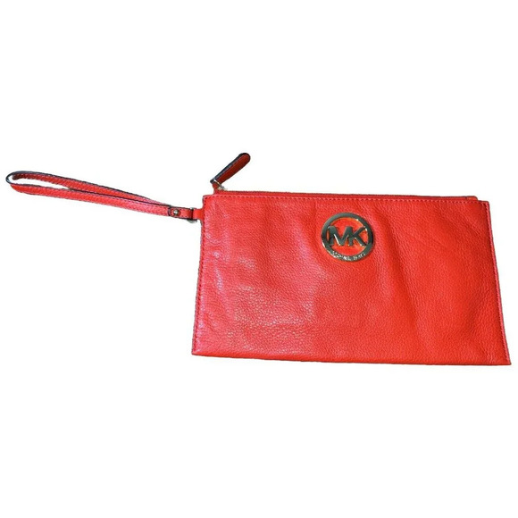 Michael Kors Fulton large Flat phone case wallet wristlet leather red sangria - Picture 1 of 12